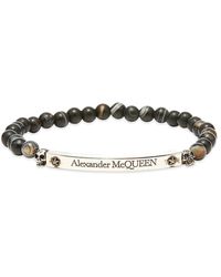 Alexander McQueen Men's Skull & Beads Agate Bracelet - Black