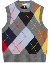 Ganni - Harlequin Wool Mix Knit Vest Frost - Lyst