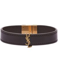Saint Laurent - Ysl Wide Leather Bracelet - Lyst