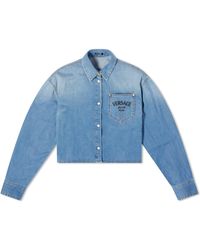 Versace - Cropped Denim Shirt With Logo - Lyst