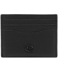 COACH - Flat Card Case In Pebble Leather W/ Sculpted C Hardware Branding - Lyst