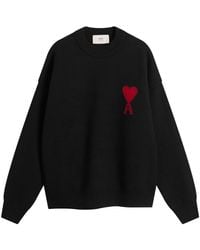 Ami Paris - Felted Merino Wool Knit Adc Crew Neck Jumper - Lyst