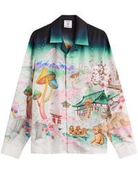 CASABLANCA - Silk Twill Cuban Collar Long Sleeve Shirt - Lyst