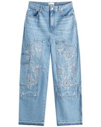 Ganni - Broderie Anglaise Denim Carpenter Jeans - Lyst