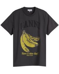 Ganni - Banana Print T-Shirt With Rhinestones - Lyst