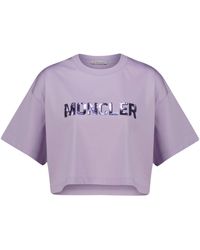 Moncler - T-Shirt mit Pailletten Cropped Fit - Lyst