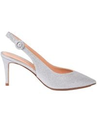 Chantal Jolanda Sling Back Court Shoes In Silver Glitter - Metallic