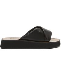 Flattered Bea Black Leather Flat Sandals