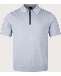 Paul Smith - Regular Fit Sport Stripe Zip Knitted Cotton Polo Shirt - Lyst