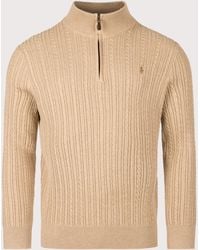 Polo Ralph Lauren - Regular Fit Cable Knit Quarter Zip Jumper - Lyst