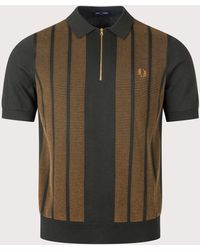 Fred Perry - Regular Fit Textured Panel Zip Neck Knitted Polo Shirt - Lyst