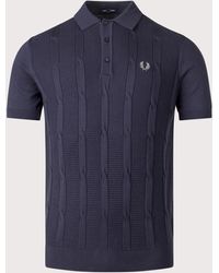 トップス FRED PERRY REISSUES cable knit polo Textured Cable Knit Shirt - Ecru | Men's Knitwear | Jumpers