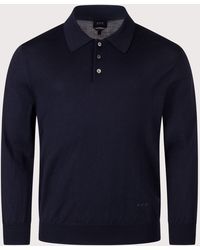 A.P.C. - Regular Fit Knitted Long Sleeve Riou Polo Shirt - Lyst