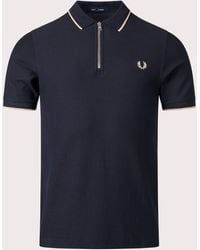 Fred Perry - Crepe Pique Zip Neck Polo Shirt - Lyst