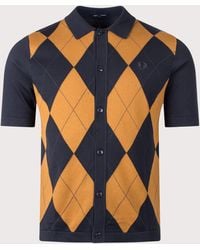 Fred Perry - Regular Fit Argyle Button Through Knitted Shirt - Lyst