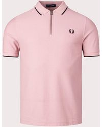Fred Perry - Crepe Pique Zip Neck Polo Shirt - Lyst