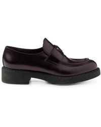 Prada - Chocolate Brushed Leather Loafers - Lyst