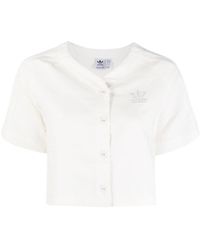 adidas White Logo-embroidered Cropped Shirt