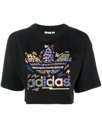 adidas Logo-print Cropped T-shirt - Black