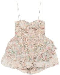Zimmermann - Rebellion Bead-Embellished Ruffled Printed Silk Mini Dress - Lyst