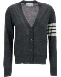 Thom Browne - Relaxed Fit Cardigan With Striped Detail - Lyst