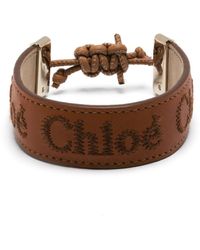 Chloé - Embroidered-Logo Leather Bracelet - Lyst