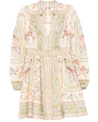 Zimmermann - Roselight Floral-Print Linen Mini Dress - Lyst