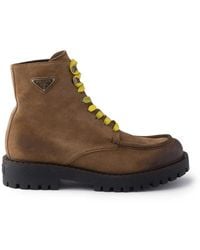Prada - Aged Suede Lace-Up Ankle Boots - Lyst
