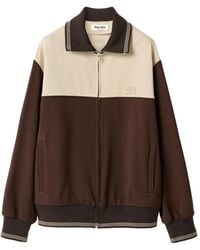 Miu Miu - Knitted-Cuffs Zip-Front Sweatshirt - Lyst