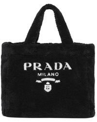 Prada Logo-print Terry-cloth Tote Bag - Black