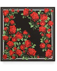 Dolce & Gabbana - 90X90 Rose-Print Silk Twill Scarf - Lyst