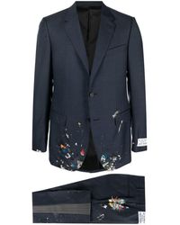 Lanvin Paint-splatter Detail Suit - Blue