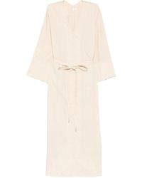 Panicale - V-Neck Belt Midi Dress - Lyst