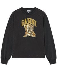 Ganni - Tiger-Print Long-Sleeve T-Shirt - Lyst
