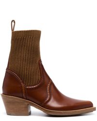 Chloé - Elasticated-Panelling Leather Pointed Boots - Lyst