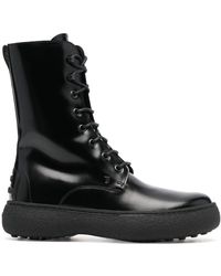 Tod's W.g. Lace-up Leather Boots - Black