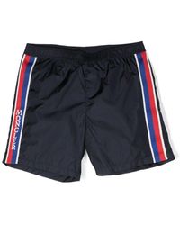 Moncler - Logo-Print Striped Swim Shorts - Lyst
