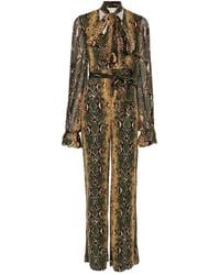 Diane von Furstenberg - Lucia Snakeskin-Print Pussy-Bow Jumpsuit - Lyst