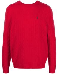 Ralph Lauren - Cable-Knit Embroidered-Logo Sweater - Lyst
