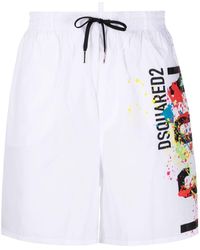DSquared² Icon Paint-splatter Print Swim Shorts - White