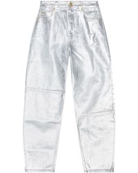 Ganni - Metallic-Finish Organic-Cotton Tapared Jeans - Lyst