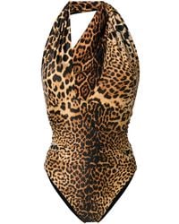 Saint Laurent Leopard-print Asymmetric Swimsuit - Black
