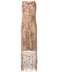 Ferragamo Fringed Mesh Overlay Dress - Multicolour