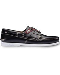 Prada Brushed Leather Boat Shoes - Black