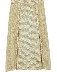Burberry Monogram Print Silk Pleated Skirt - Yellow