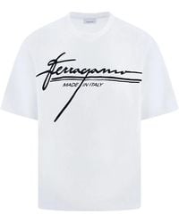Ferragamo - T-Shirt With A Logo And A Velvet Finish - Lyst