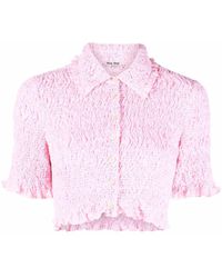 Miu Miu Cropped Ruched Shirt - Pink