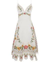 FARM Rio - Floral-Embroidered Scalloped Dress - Lyst