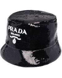 Prada Cotton Sequin Bucket Hat in Black | Lyst