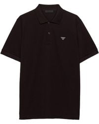 Prada - Ribbed Knit Triangle Logo Polo Shirt - Lyst